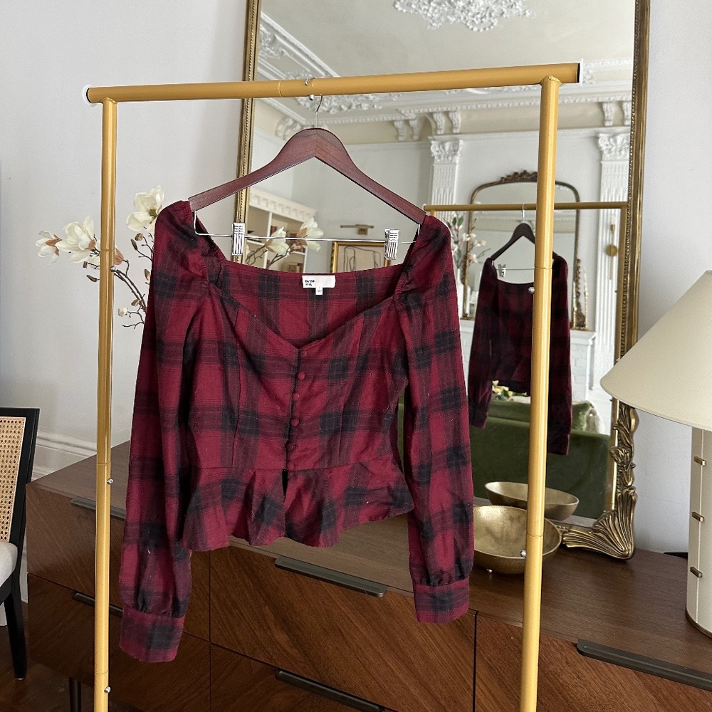 S by The Way. Button Up Plaid Peplum Top